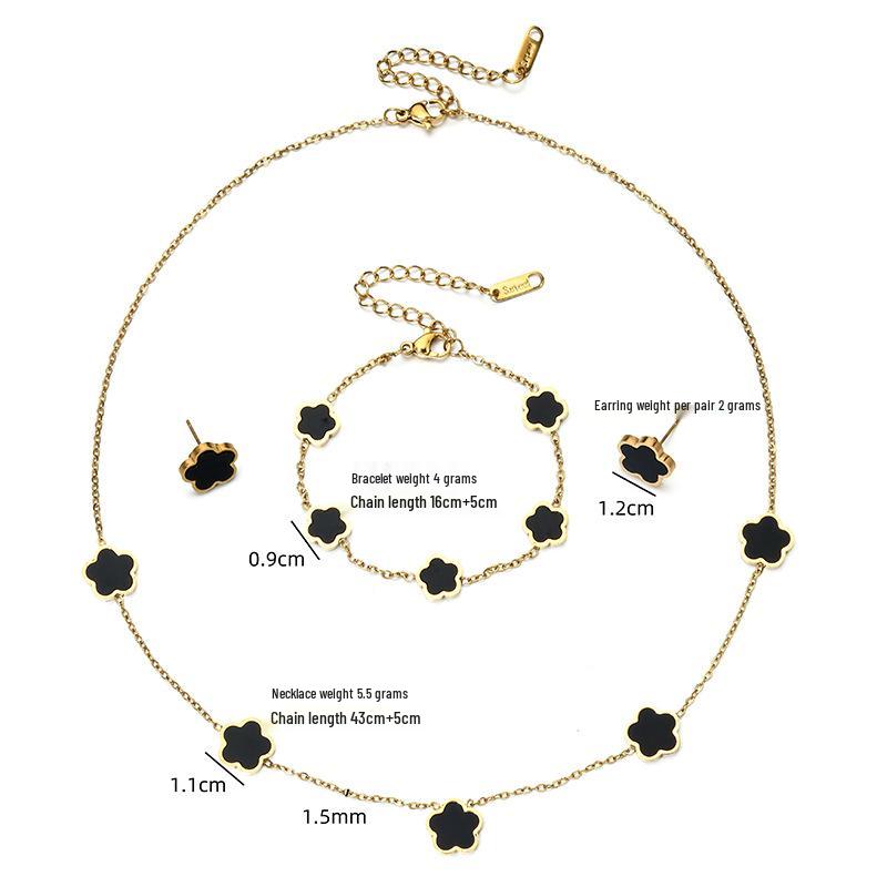 Conjunto de Joias de Aço Inoxidável Trevo de Quatro Folhas Inspirado em INS: Pulseira, Brincos de Pino e Colar para Mulheres