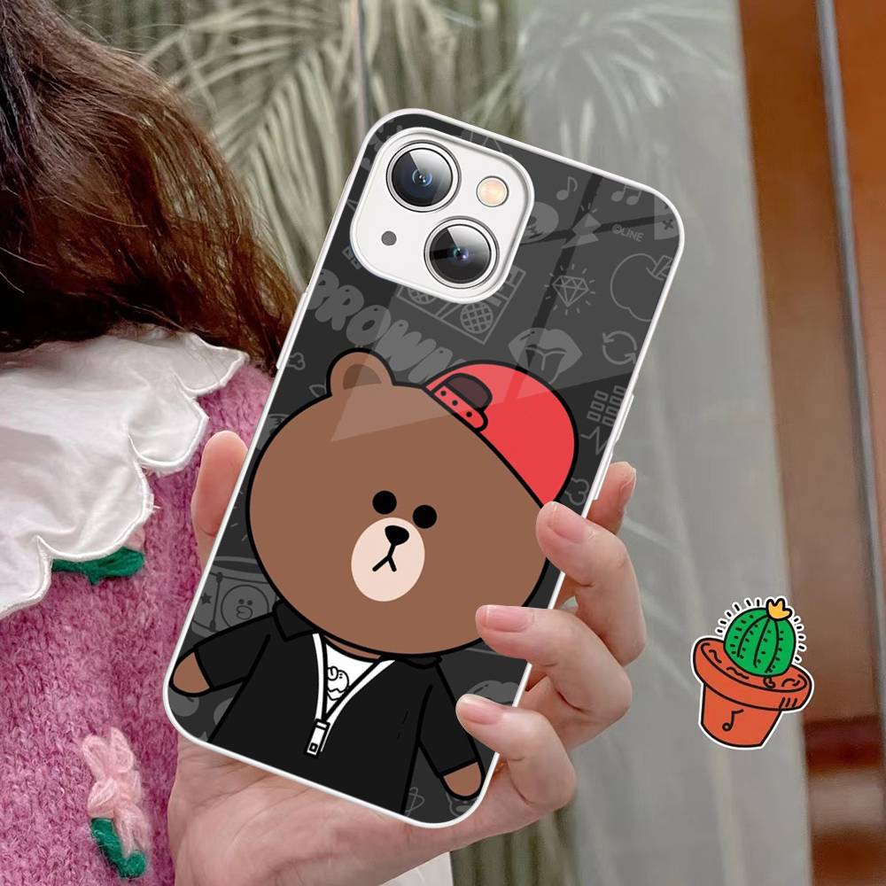 B-BrownS Bear C-ConyS Phone Case Tempered Glass For iphone 14 13 12 11 Pro Mini XS MAX 14Plus X XS XR Fundas