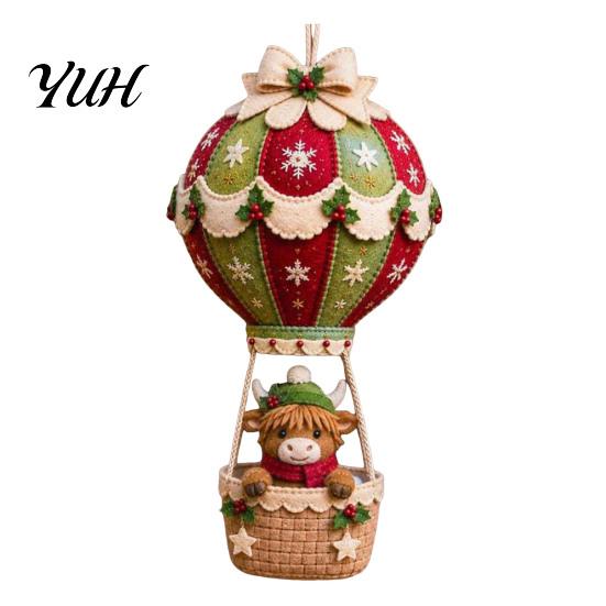 Festive Mantel Decoration Making Christmas Hot Air Balloon DIY Kit, 3D Felt Hanging Ornament Sewing Santa Creative Fabric Stitching Projects