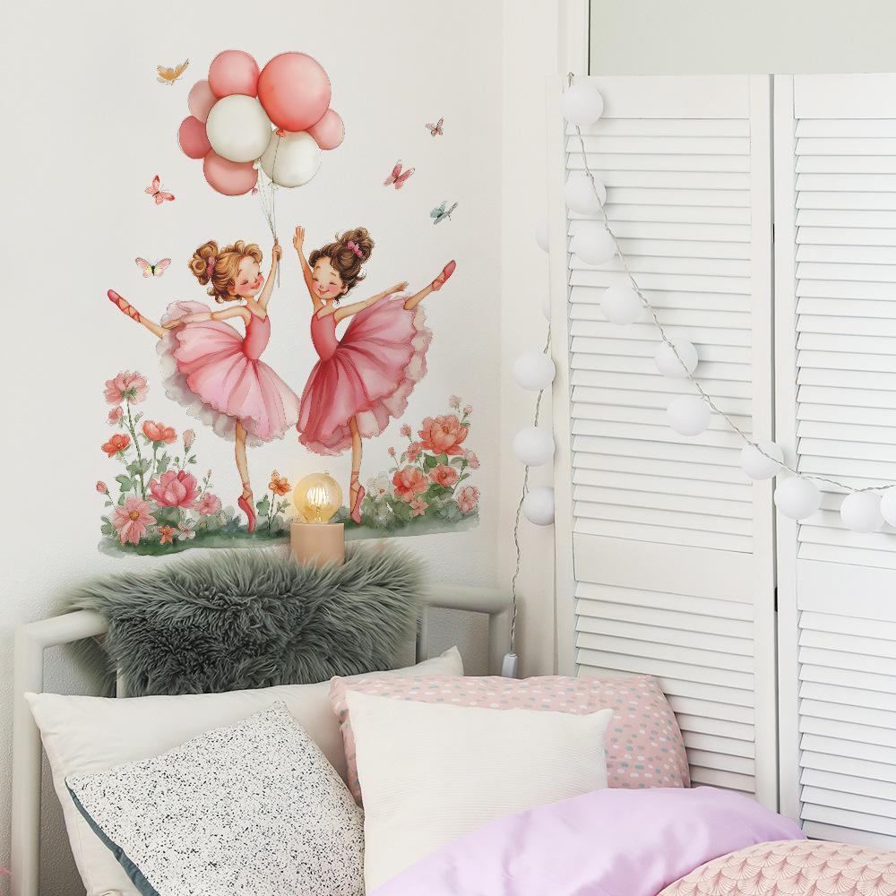 Adesivi Murali Autoadesivi Principessa Danzante Palloncini Fiori per Stanza del Dormitorio Camera da Letto Arredamento Casa