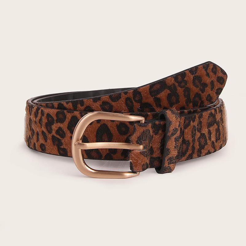 

Faux Leopard Pattern Belt For Women With Alloy Pin Buckle And Rustic Finish For Daily Wear коричневый