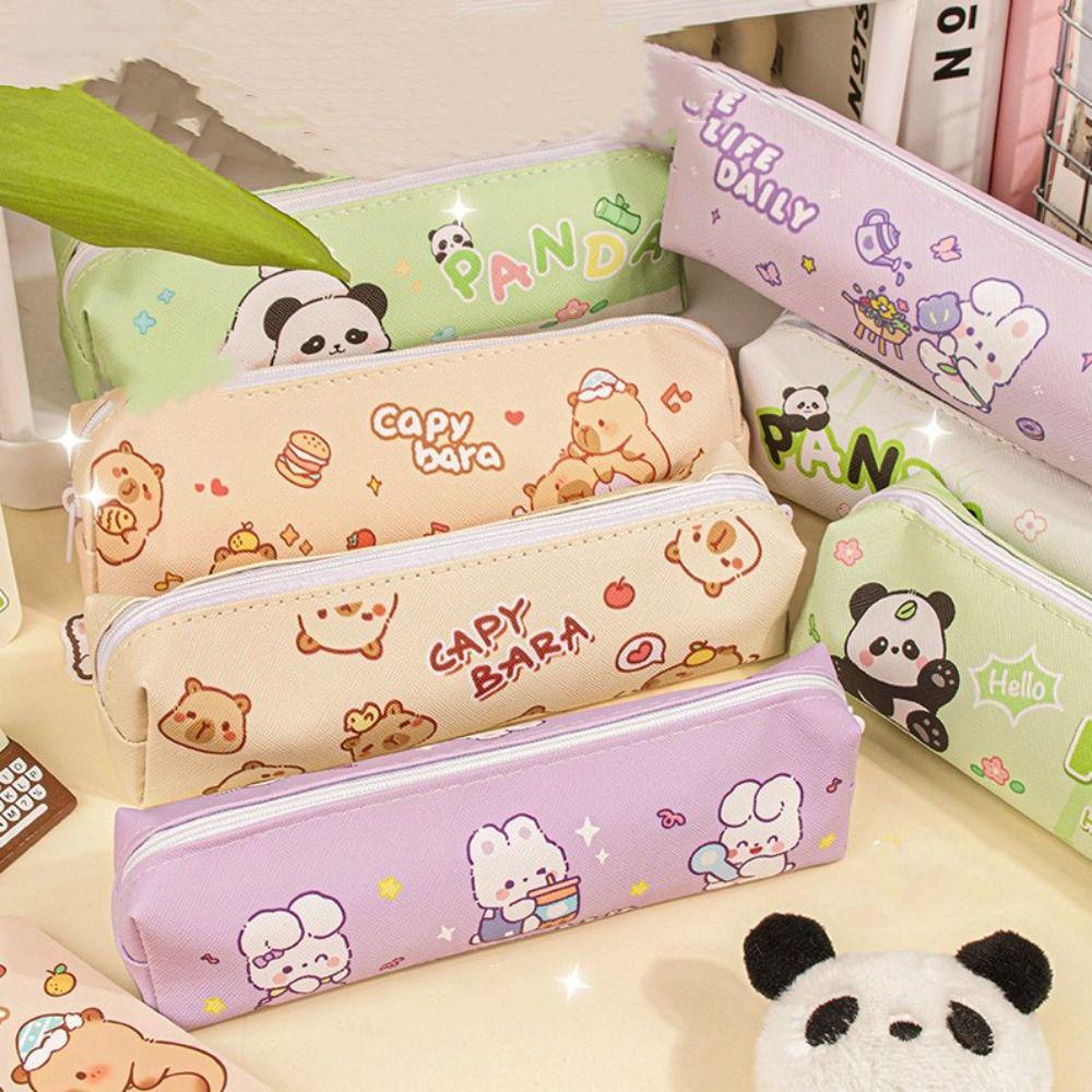 Panda Stationery Bag Cute Design Pen Case Waterproof Capybara Pencil Bag  School