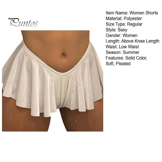 Women Shorts V-shaped Low Waist Ultra Short Pleated Solid Color Patchwork Elastic Soft Summer Lady Party Club Mini Skirt