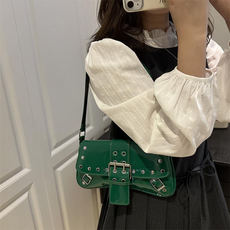 Y2k Rivet Design Cool Hot Girls Shoulder Bags Solid Color Ladies Pu Leather Underarm Bag Vintage Female Phe Handbags Purse