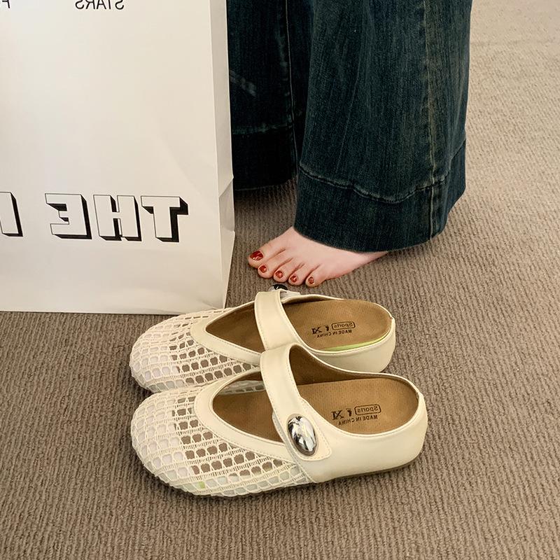

Wear 2025 summer flat-bottomed half-slippers, Korean casual bag head cool slippers, new women s hollow and breathable hole shoes 35