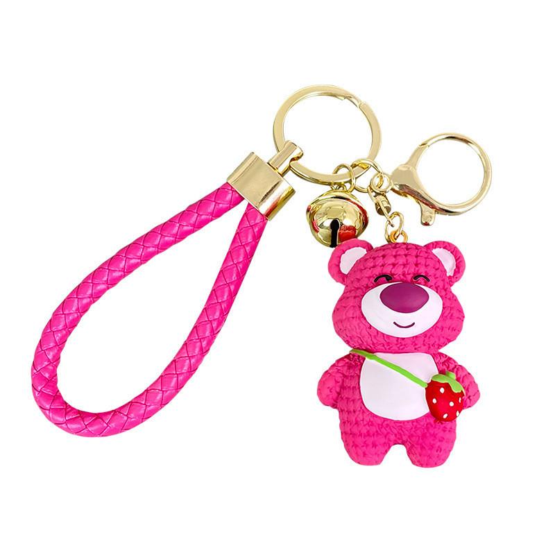 Resin Lovely Strawberry Bear Keychain Charming Cartoon Bear Pendant Cars For