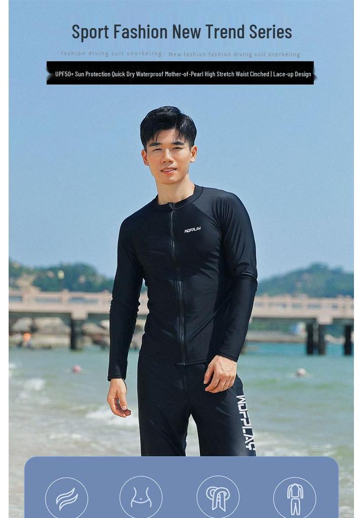 Men's Quick-Dry UV-Protection Diving & Surfing Suit - Slim Fit Long-Sleeve, Zip-Up Jellyfish-Proof Set