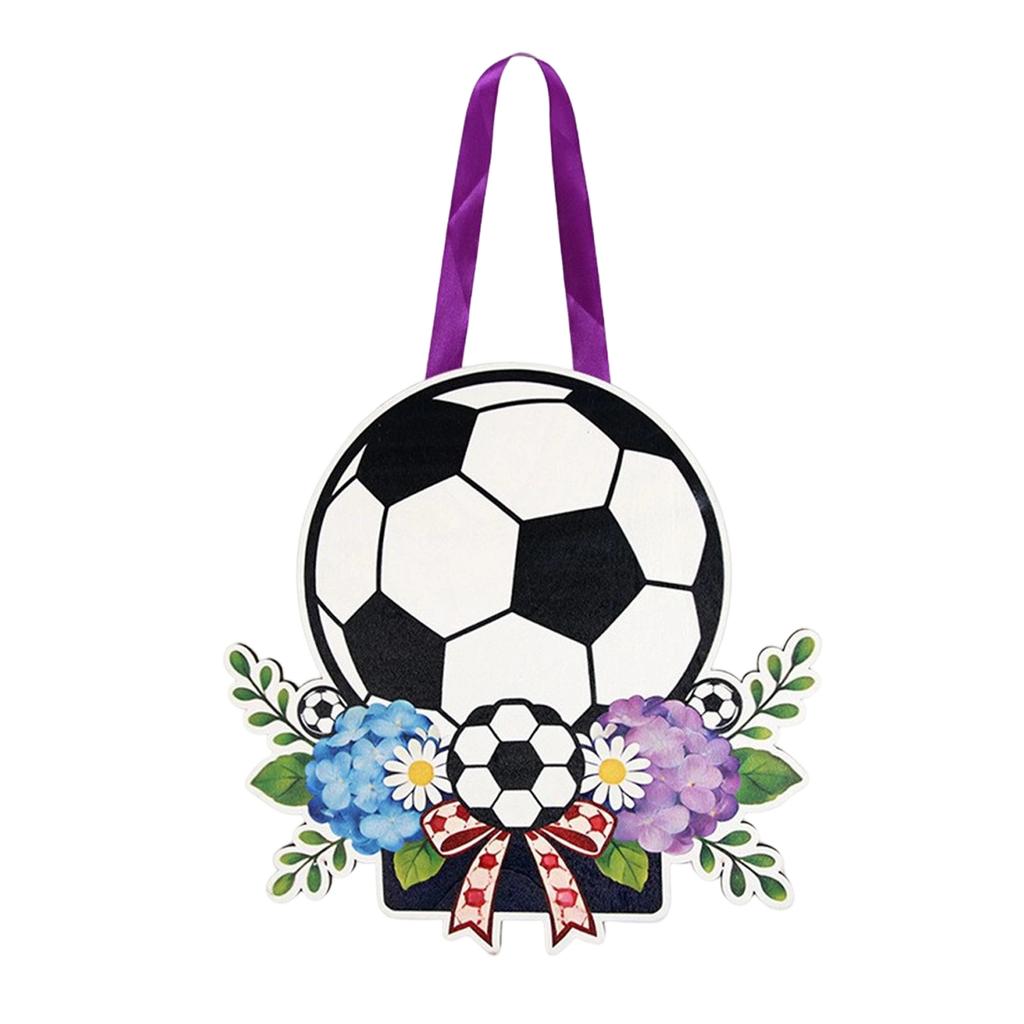 Soccer Ball Themed Decorative Hanging Sign with Floral Accents and Ribbon for Party Celebration Indoor Outdoor Use