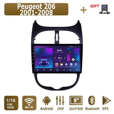 Autoradio Android pour Peugeot 206 2001-2008 Lecteur multimédia Unité principale Stéréo Navigation GPS BT WIFI 1+16GB