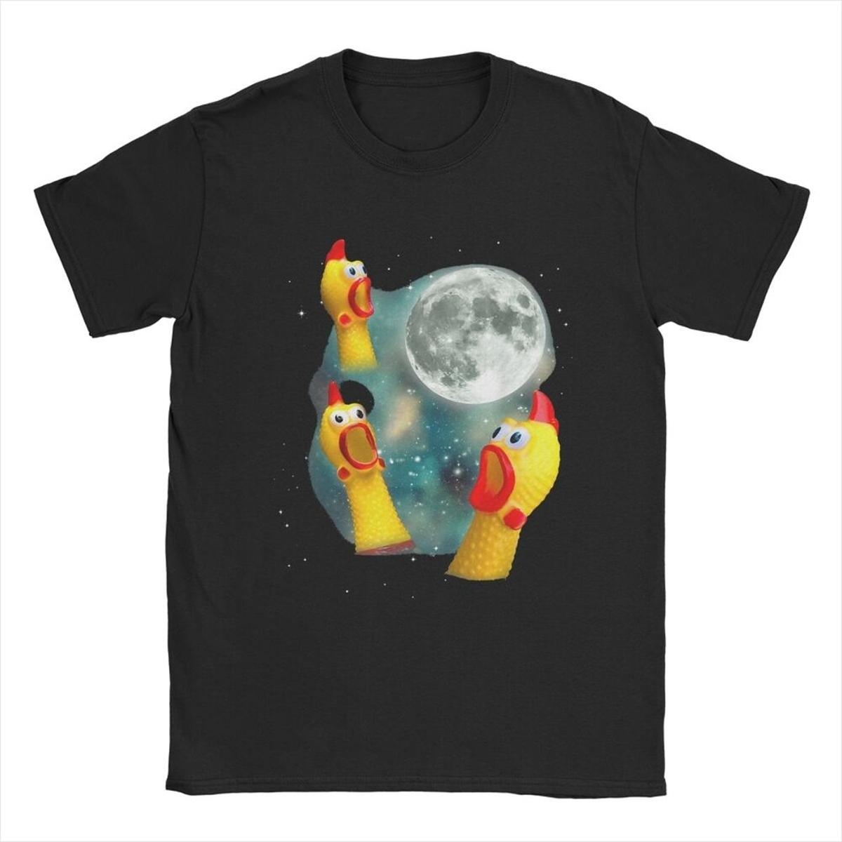 Raccoon 3 Racoons Howling At Moon T-Shirts Men Funny Weird Cursed Novelty 100% Cotton Tee Shirt Crewneck Short Sleeve T Shirts 4XL