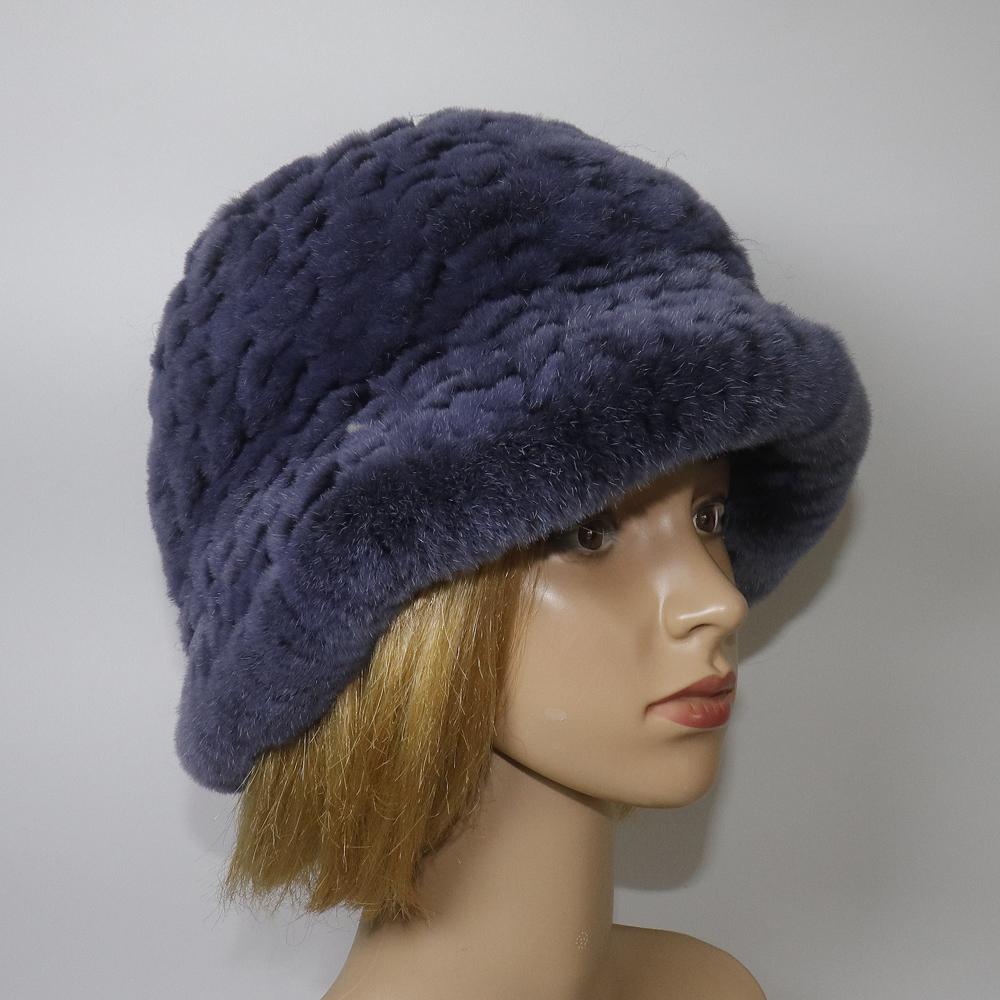 Winter Women Outdoor Knitted Real Rex Rabbit Fur Hat Natural Warm Fur Bucket Hats Girls Fashion Fluffy Real Rex Rabbit Fur Caps