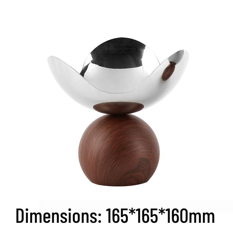 Nordic Artistic Tall-Stemmed Round Metal Fruit Bowl with Wood Grain and Three-Leaf Design