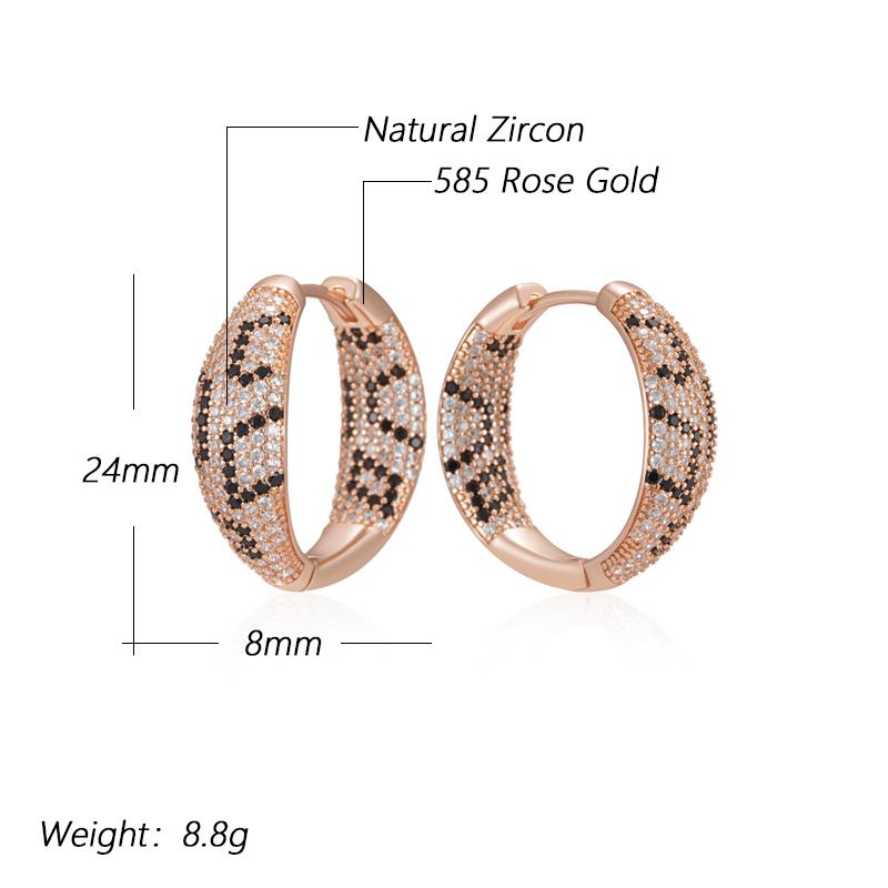 Shiny Natural Zircon Leopard Print Hoop Earrings For Women Unique  Rose Gold And Black Plating Vintage Daily Jewelry