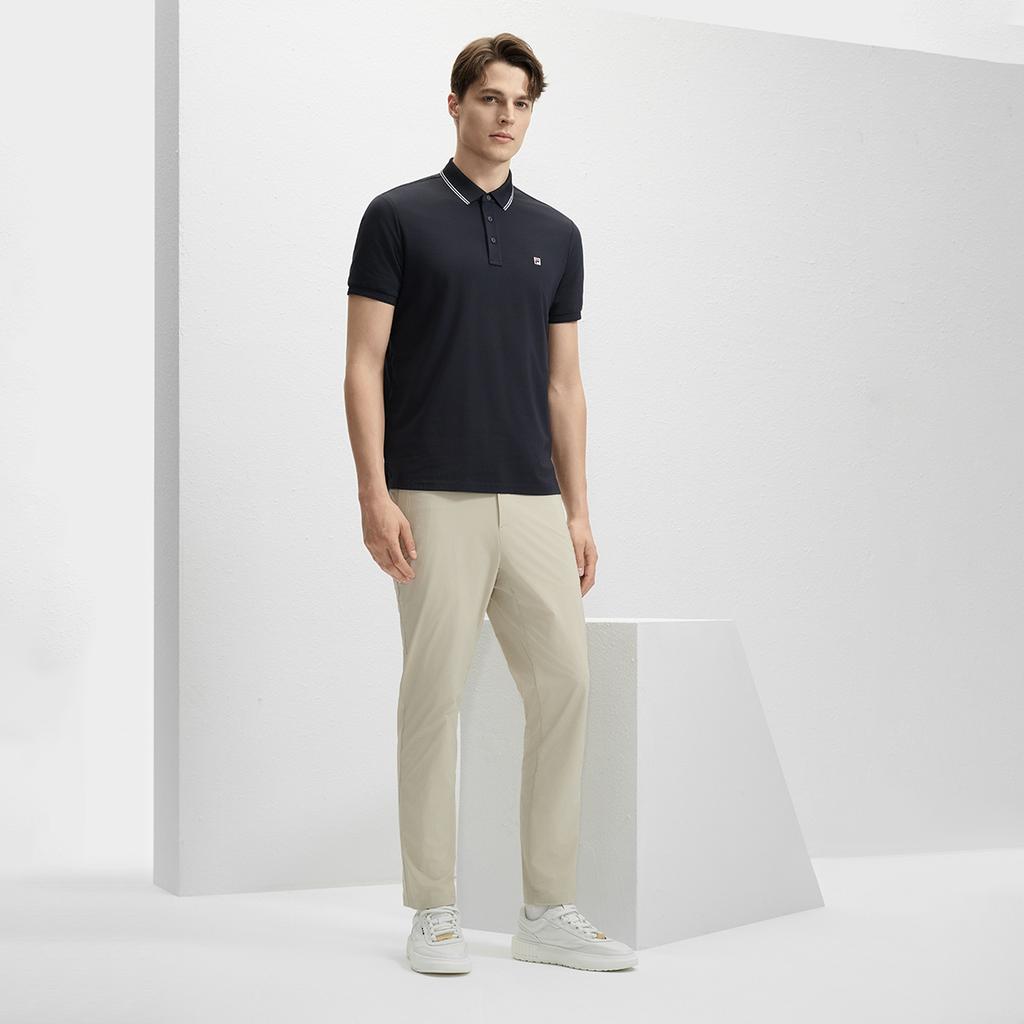 Fila Letnia koszulka polo z blokami kolorów i paskami, oddychająca, wszechstronna, gładka, biznesowa, z krótkim rękawem, męska, koszulki polo, Legendarny-Niebieski F11M431105FNV