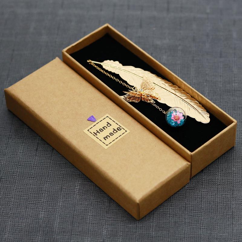 Classical Chinese Style Cicada Wing Metal Feather Bookmark with Leaf, Butterfly, and Dried Flower Accents