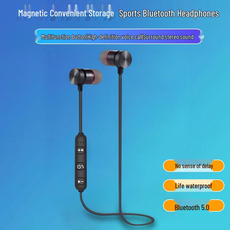 Bluetooth 5.0 Binaural Stereo Sports Earphones: Magnetic, Noise-Reducing, Long Standby for Running