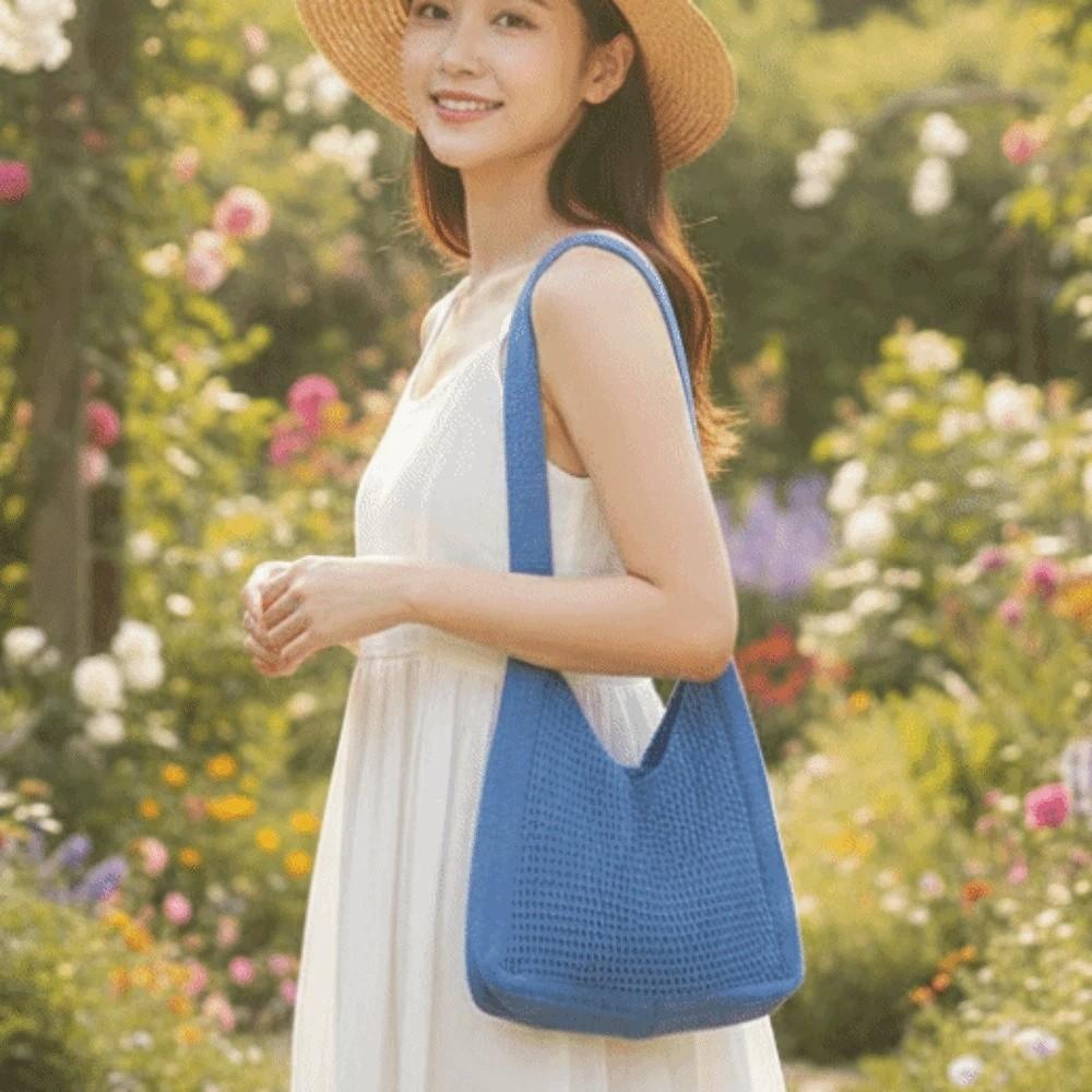 Sweet Crochet Shoulder Bag Large Capacity Seaside Vacation Handbag Knitted Tote Bag  Female