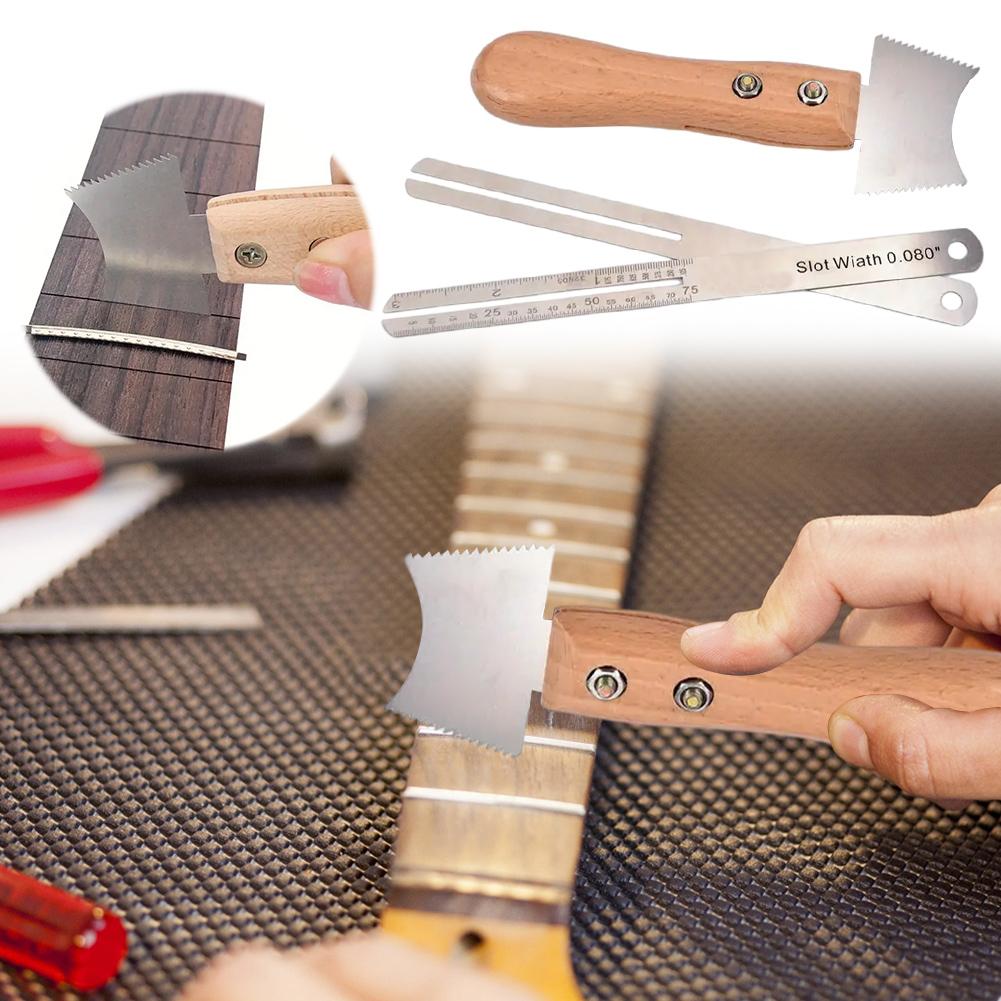 Guitar Nut Hole Iron Cutter Stainless Steel Guitar Maintenance Tool Wood Handle Measuring Leveling Tool for Music Instrument