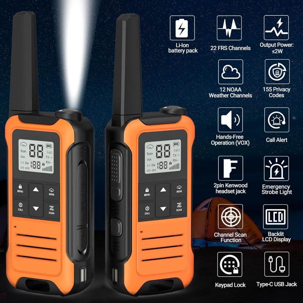 Wiederaufladbares Walkie-Talkie-Radio mit großer Reichweite, Walky Talky, Familien-Walkie-Talkie mit 1400 mAh-Akku, USB-Ladegerät für Wander- und Campingausflüge (2 Stück)