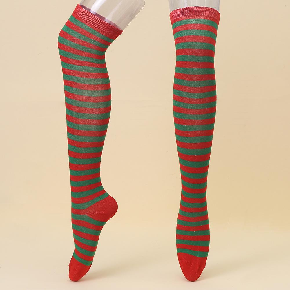 European & American Halloween Christmas Striped Over-the-Knee Socks for Women's Cosplay