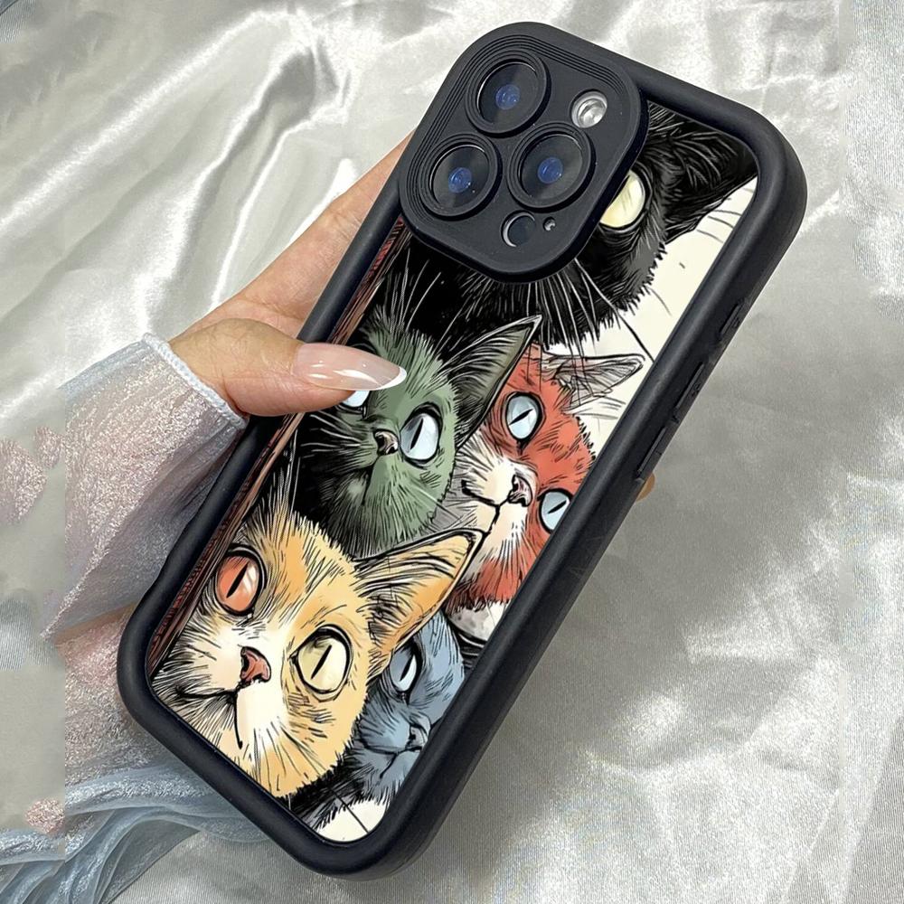 JT19 Artful Kitties Cat Art Drawing Realme 14 15 Huawei P40 Honor 70 90 Infinix Tecno itel Motorola Google All Model Angel eyes Soft TPU Phone Case