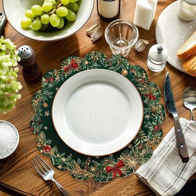 1PC Table Mats Party Placemat Dining Table Printed Christmas Polyester Kitchen Round Dining Table 38x38cm