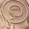 Beaded Heart Pendant Jewelry Set Crystal Pearl Necklace Set Necklace Bracelet Set  Wedding Party