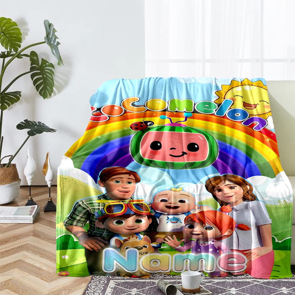 Custom Name Cocomelon Theme Printed Blanket - Perfect for Couch, Bed, Travel & Outdoor Use | Machine Washable, Cozy & Durable.