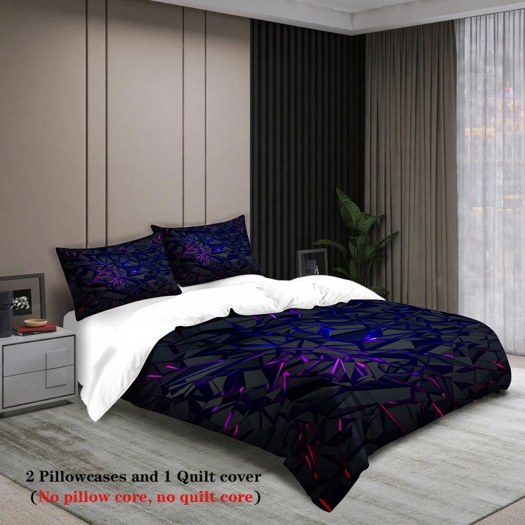 3pcs Geometric Abstract Pattern Bedding Sets 3D Printed Purple Black Duvet Cover Sets With Pillowcases No Filling Cool Style
