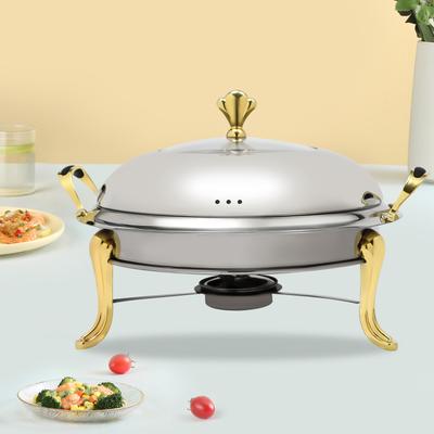 Bymaocar 2.5L Redondo de Acero Inoxidable Chafing Dish, Estufa Dorada para Comedor 26cm, Calentadores de Buffet con Soporte para Combustible para Hoteles, bodas