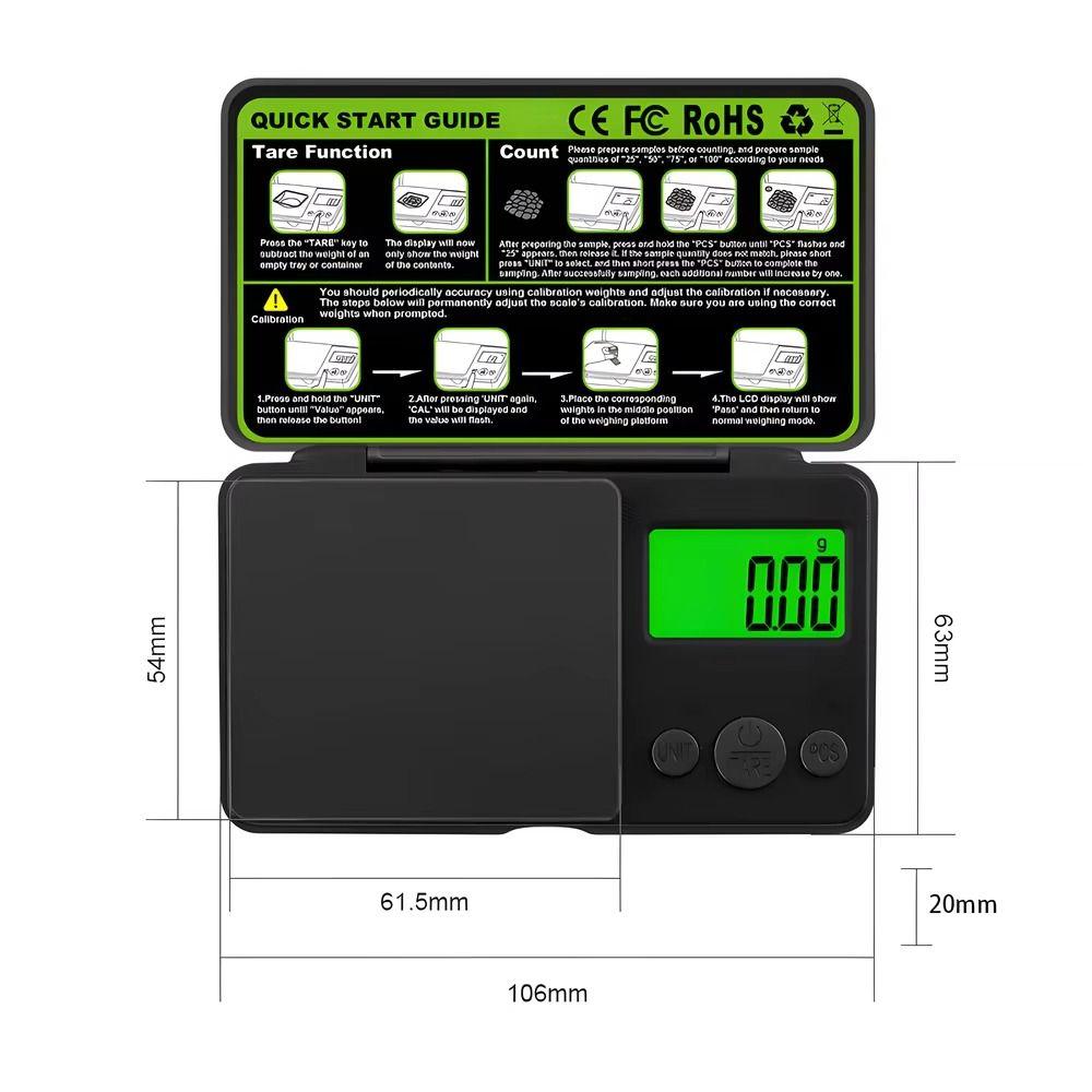 1Pcs 0.01g Electronic Scales Jewelry Gold Gram Weight Balance Precision Mini Pocket Scale with Backlit LCD Portable