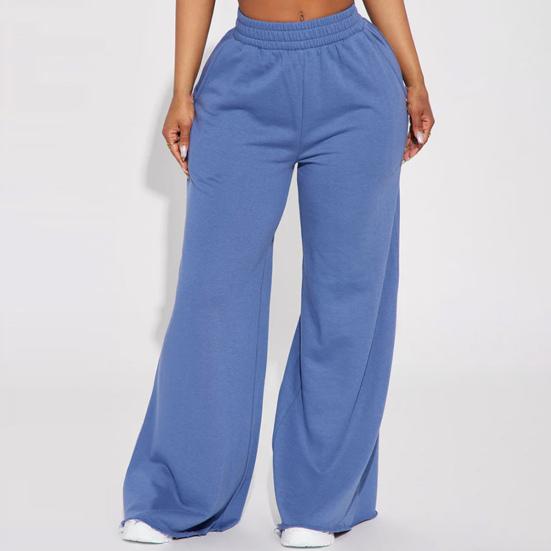 Women Casual Pants Solid Color Wide Leg Trousers with Pockets Elastic High Waist Hip Hop Style Long Pants