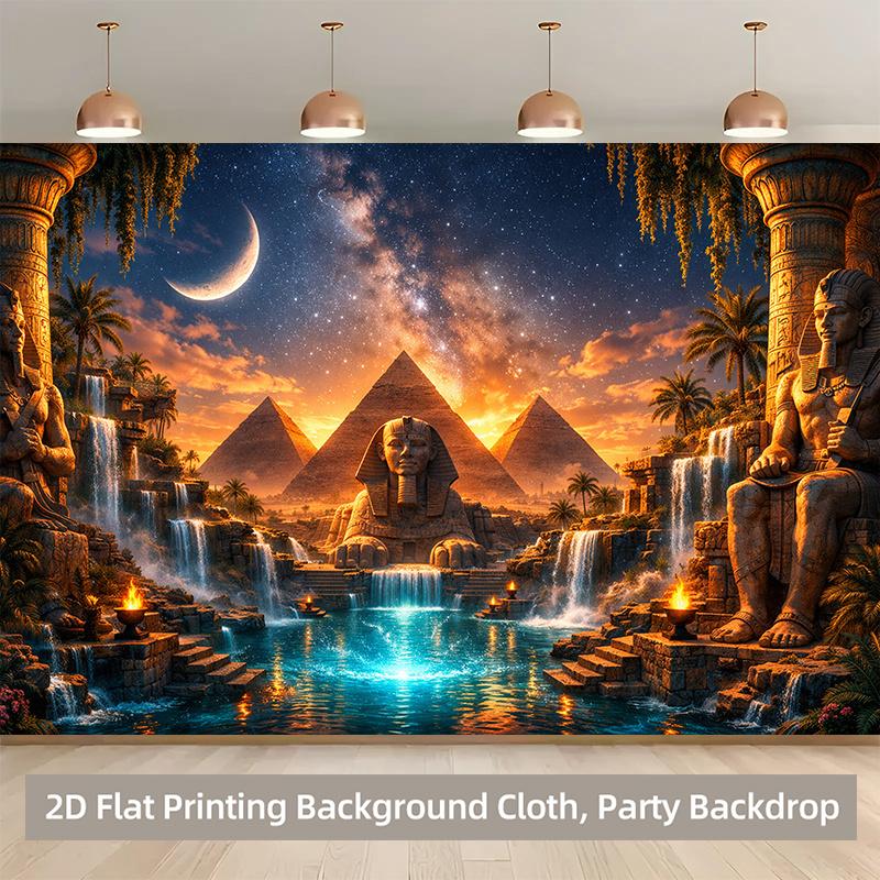 1 piece of 2D background fabric ancient Egyptian stone statues and pyramid polyester background fabric for a banner