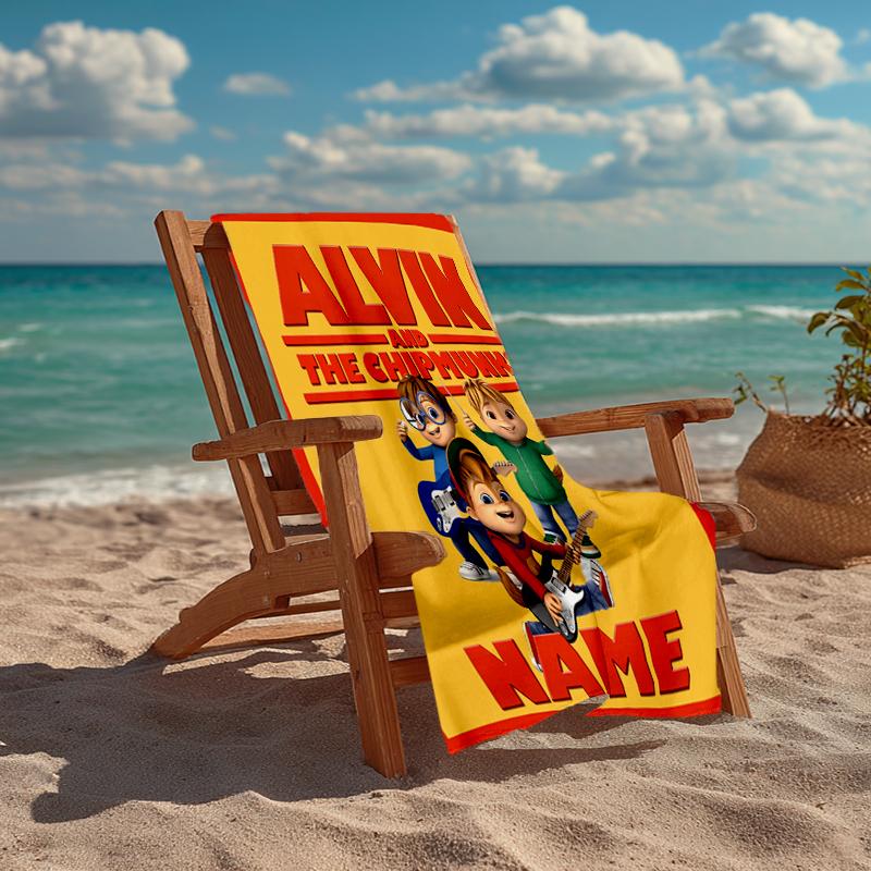 Custom Name Ultra-Soft Beach Towel with Alvin and the Chipmunks Theme,Ideal for Pool - Camping, Diving - Perfect Travel Essential, Vibrant Beach Towel