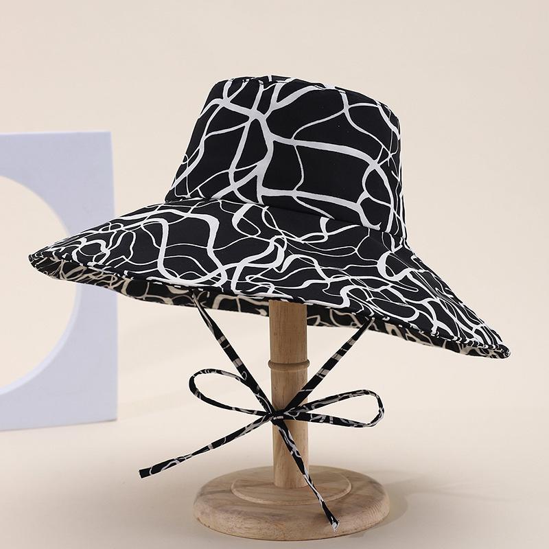 

Bucket Hat Women s Summer Hat Geometric Print Foldable Fisherman Cap Large Brim Sunscreen Sun Hat Outdoor Travel Beach Sunhat 56-58cm чорний
