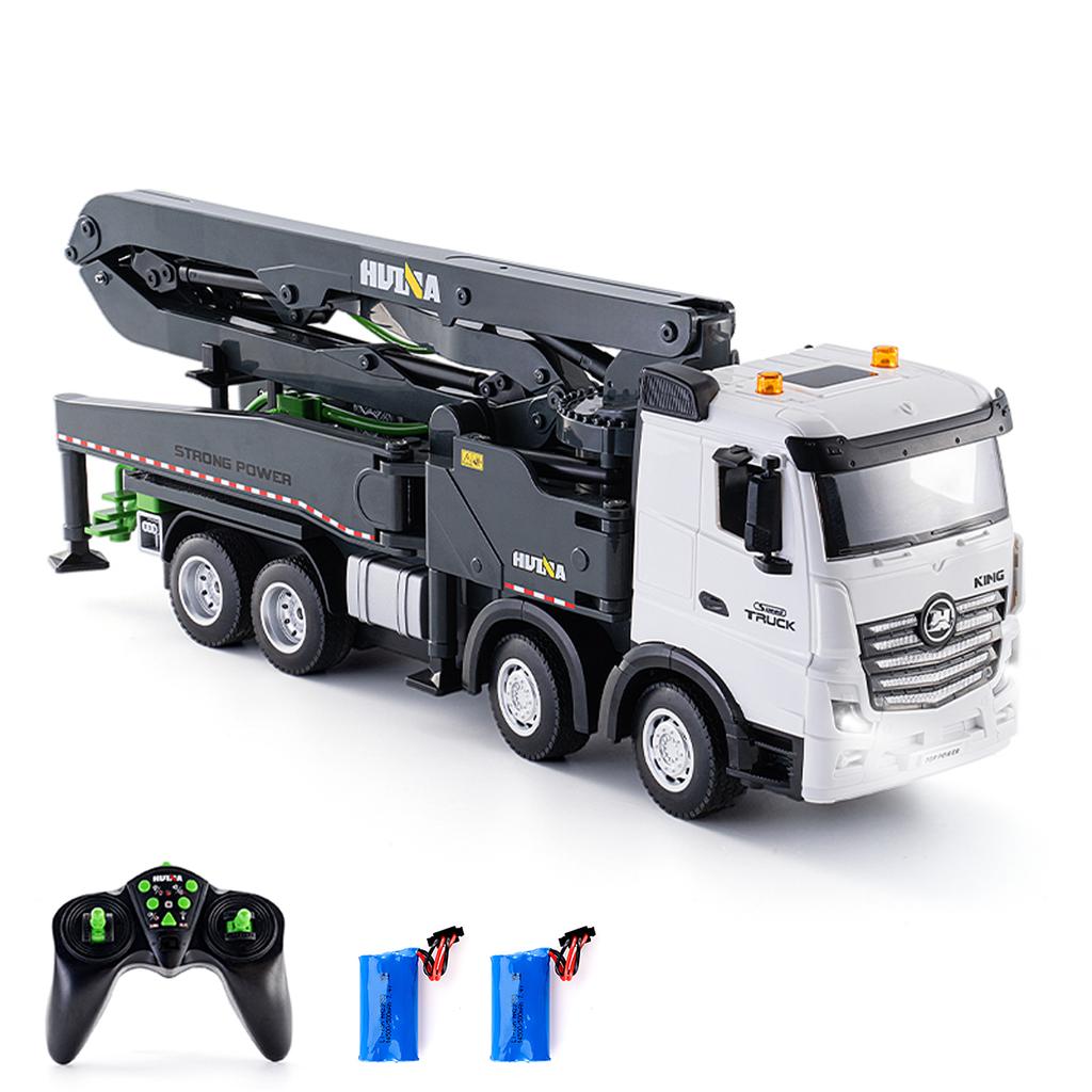 Concrete Pump Truck Toy, 2.4G Remote Control Diecast Construction Vehicles with Working Water Pump, Lights and Sounds