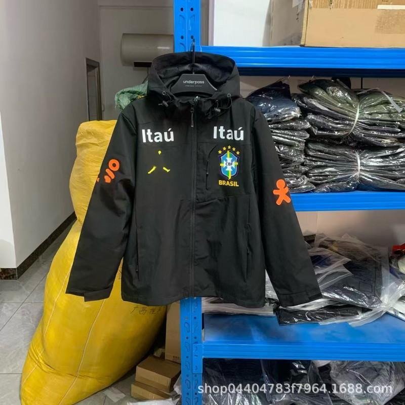 Giacca con Cappuccio da Uomo Stile Neymar Brasile Leggera Antivento Allenamento Cappotto da Esterno