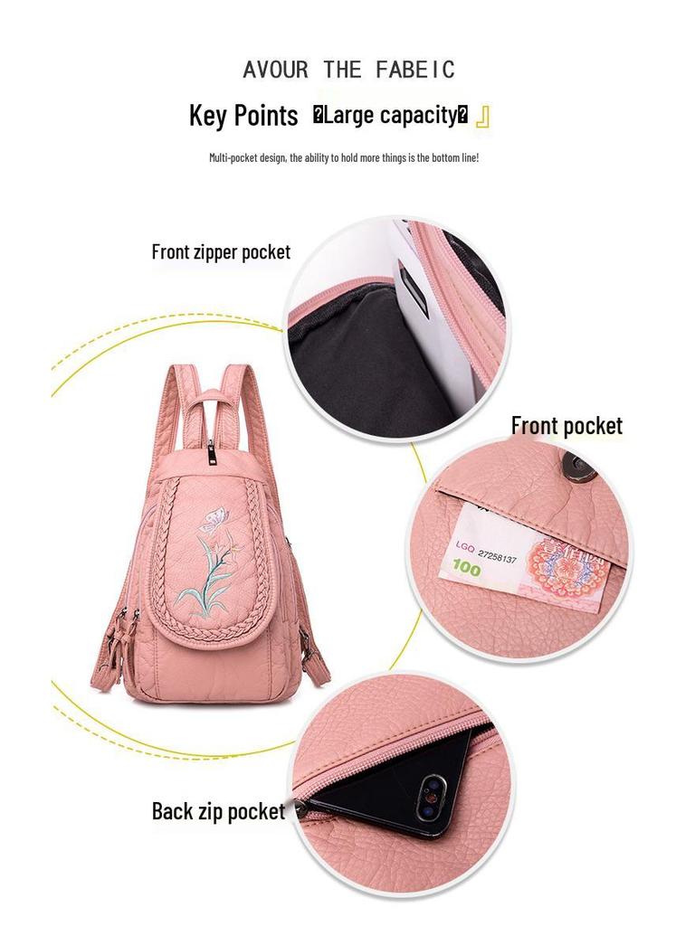 Bestickter Leder-Rucksack mit Blumenmuster: Brusttasche im nationalen Stil zum Einkaufen und Reisen