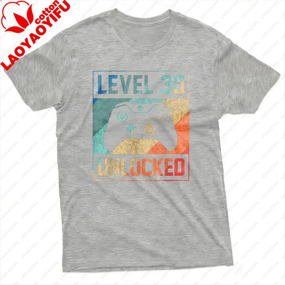 Level 30 Unlocked Gaming Controller Design Unisex TShirt Cotton Summer T Shirt Short Sleeve Casual Fashion Tee Gift for Gamers