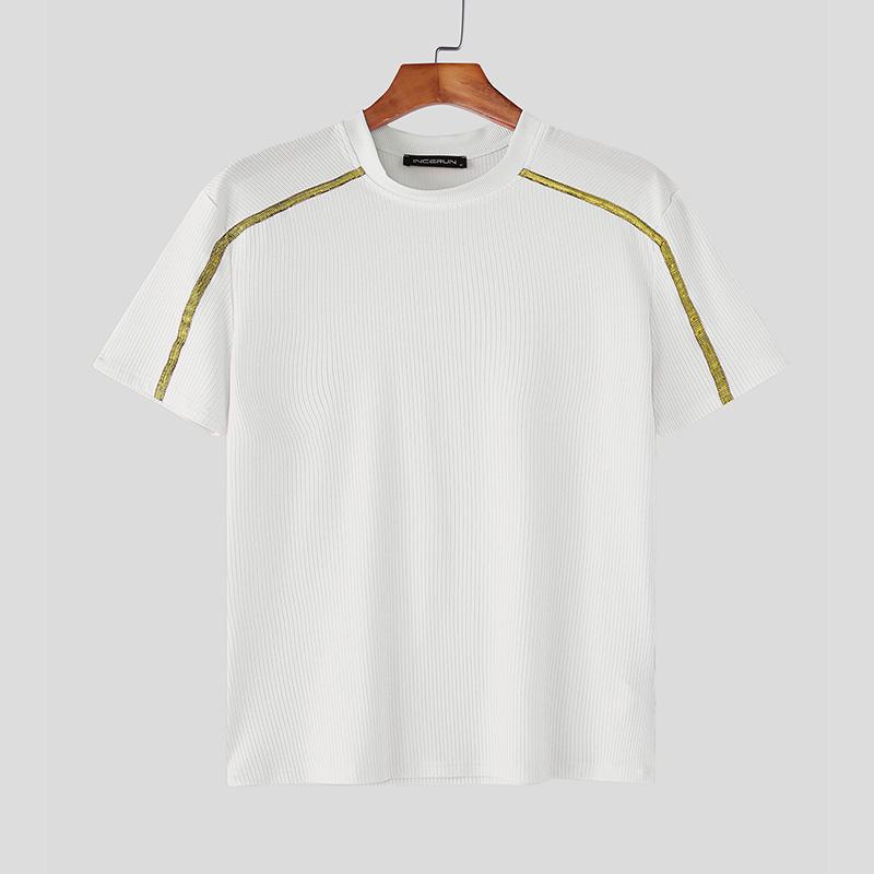 INCERUN Men Summer T-shirts Casual Short Sleeve Stitching Fitted Tops