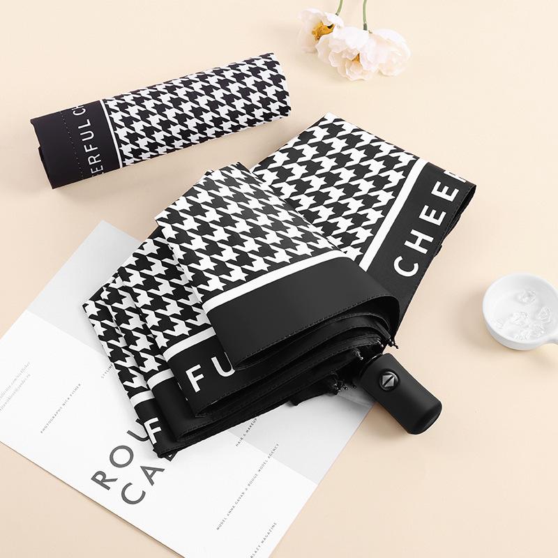 Vollautomatischer Tausend-Vogel-Raster Dreifach-Sonnenschutz-Sonnenschirm, UV-beständiger Vinyl-Schirm, Damen-Sonnenschirm, große Anzahl von Schirmen