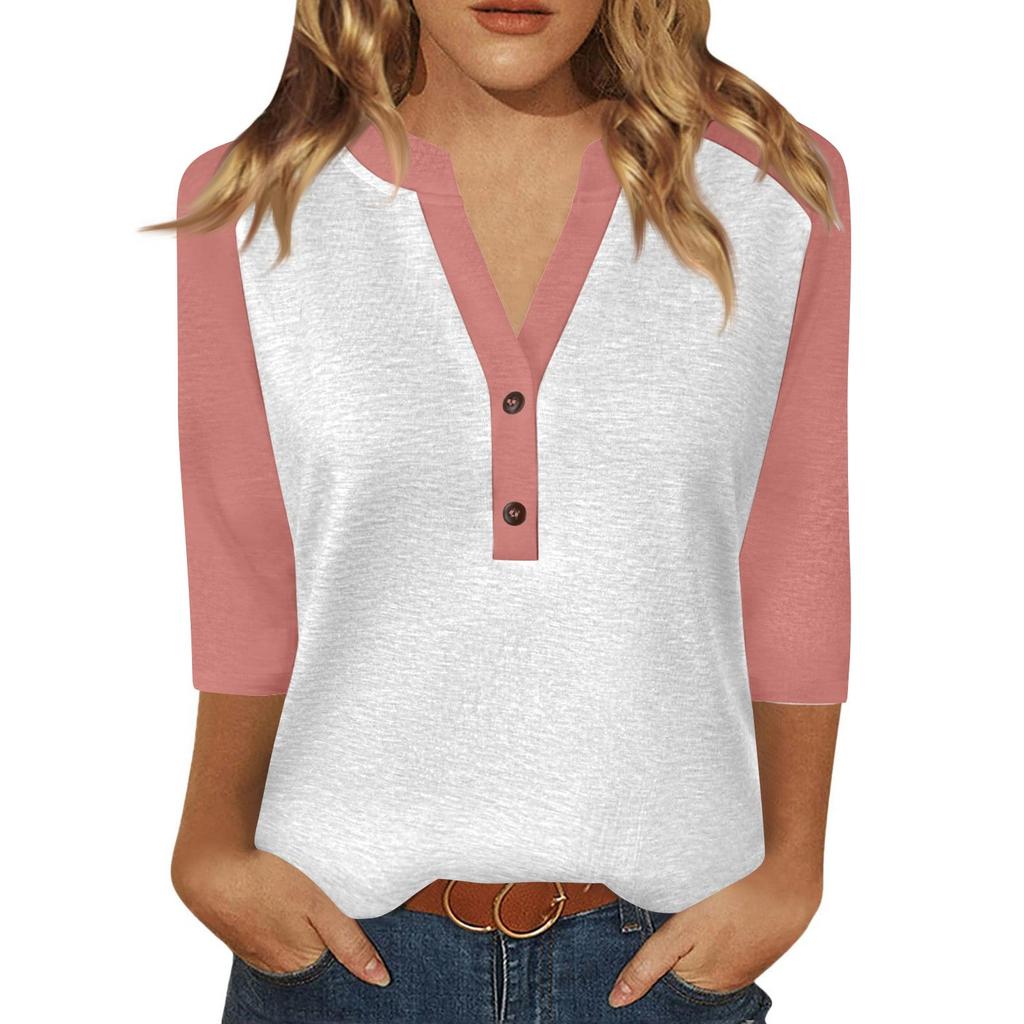 Women's T Shirt Print Button 3/4 Sleeve Daily Weekend Fashion Basic V- Neck Regular Top