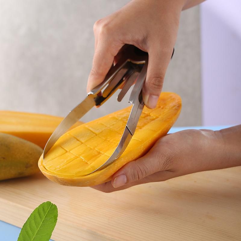 Mango Slicer Peeler Cutter Stainless Steel Mango Dicer Fruit Pitter Peeling Tool Kitchen Fruit Cutting Tool