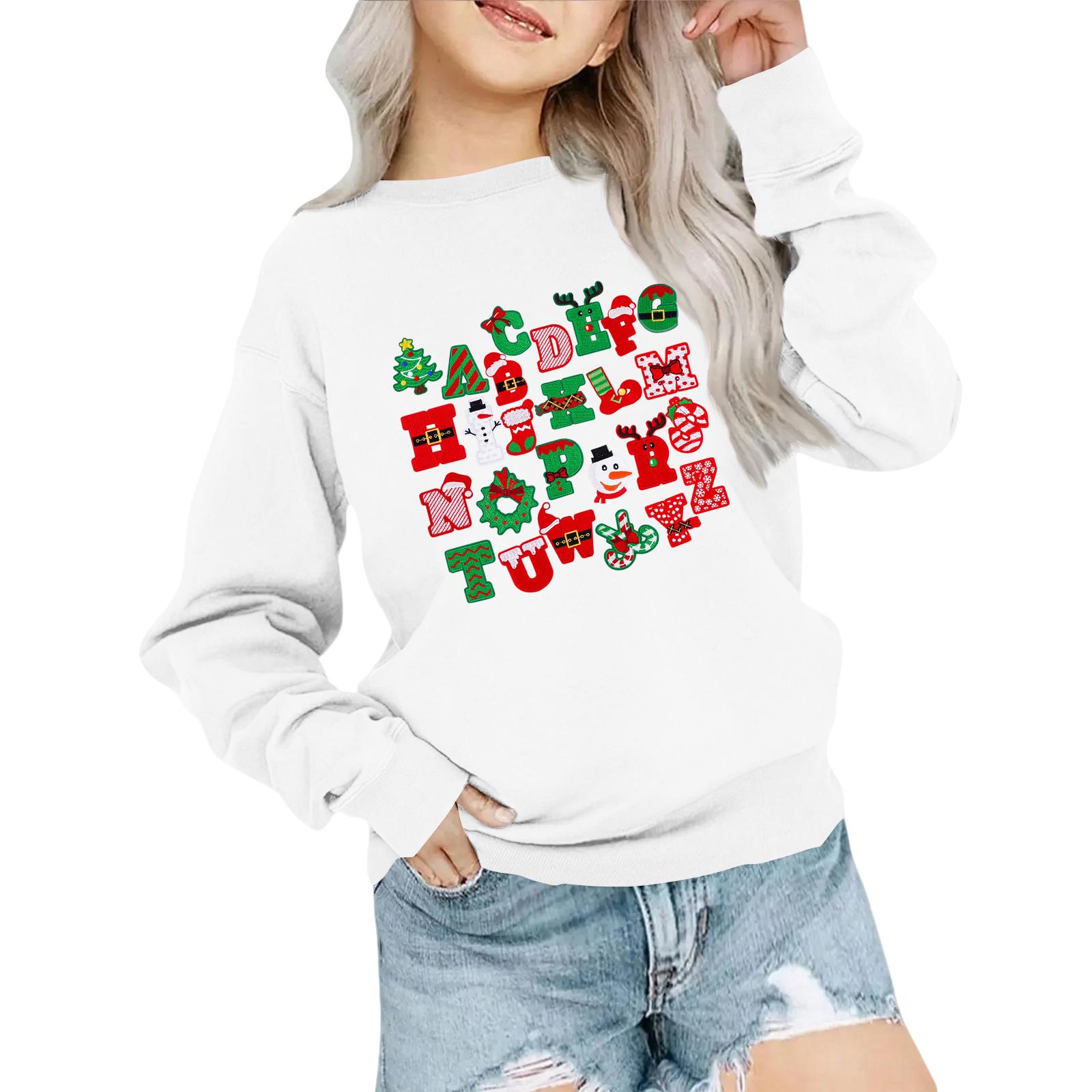 

Детская модная толстовка оверсайз с круглым вырезом, свободного кроя, с длинными рукавами, с повседневным рождественским принтом 100 белый