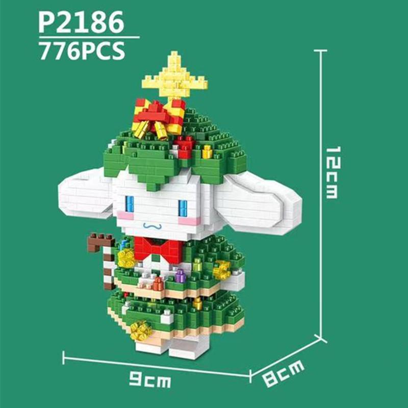 Sanrio Merry Christmas Micro Building Blocks Disney Melody 3D Model Hello Kitty Cinnamoroll Assembled Mini Bricks Figure Toy