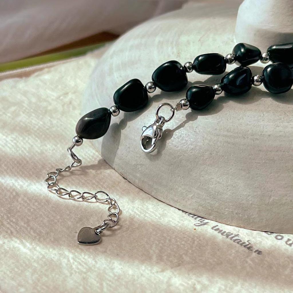 Retro High Quality Natural Black Agate Niche Simple Clavicle Chain Atmosphere Necklace