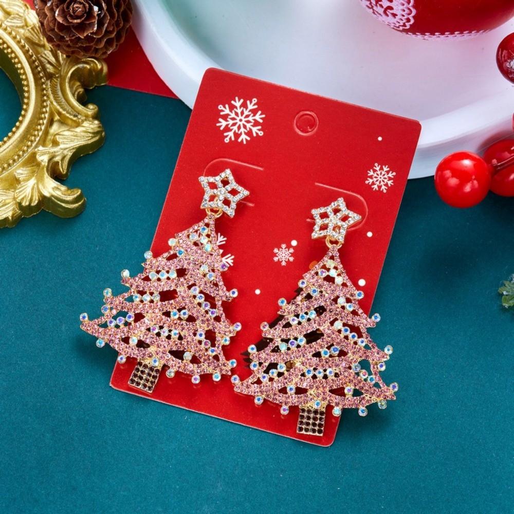 Colorful Rhinestone Drop Ear Drop Dangle Crystal Xmas Studs Christmas Tree Earrings  Fashion Women