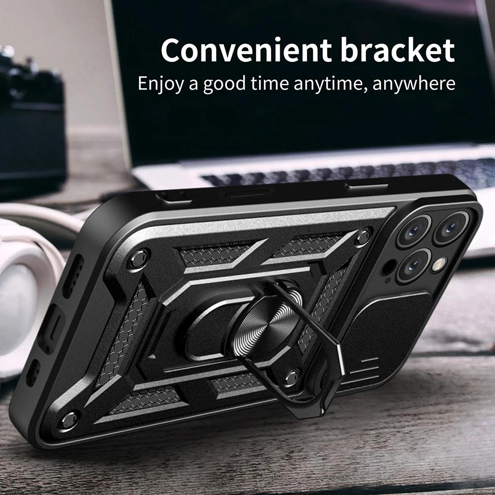 Magnetic Ring Holder Funda for Iphone 16 Pro Max Case for Iphone 16 15 Plus 13 14 Pro Max 12 Mini Case Slide Lens Armor Cover
