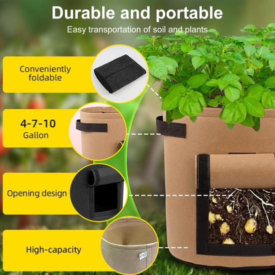 Non-Woven Felt Grow Bag Large Diameter Potato Planting Bag Seedlings Growing Bucket with Window for Vegetables Strawberries
