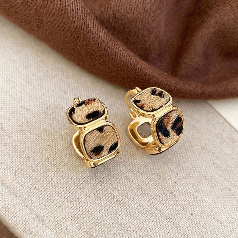 Silver Needle Leopard Geometric Earrings Vintage Maillard Temperament Premium Stud Earrings Fashion Daily Commuter Earrings